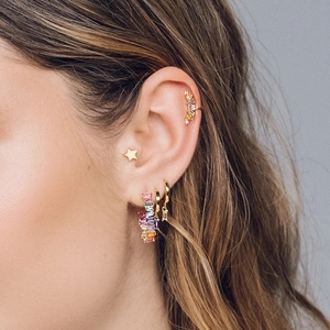 Chic S925 silver needle hoop earrings set with colorful square zircons for women