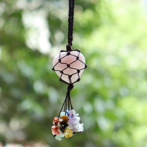 Natural heart rose quartz pendant with colorful gemstone tassel and woven rope hanging decor