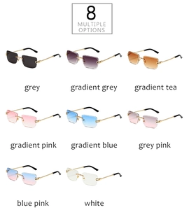 Collection of eight frameless rectangular sunglasses in gradient colors and gold metal frames