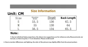 Detailed size chart for the oversized denim jacket with rhinestone design measurements