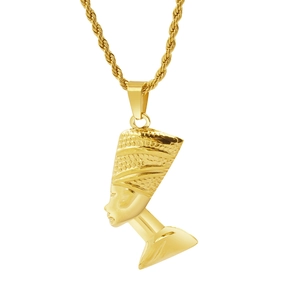 Vintage gold Queen Nefertiti portrait pendant necklace with classic twist chain
