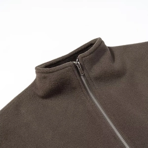 Women's casual dark brown fleece pullover with high collar and silver metal zipper