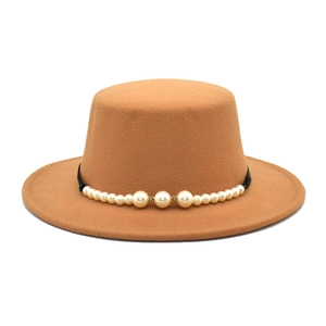 Sombrero Fedora de Parte Superior Plana Vintage de Lana Sombrero de Jazz para Mujer Con Banda de Perlas Artificiales y Strass Invierno Cálido Estilo Británico Elegante