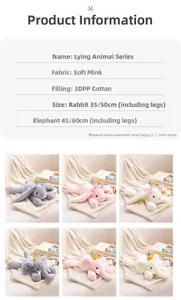 Détail macro de peluches éléphant et lapin en tissu vison avec rembourrage coton 3D PP