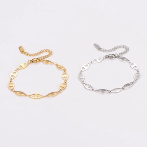 Pig Nose Link Bracelet 304 Stainless Steel 18K Gold Plated Anchor Chain Coffee Bean Geometric Jewelry Adjustable For Women
