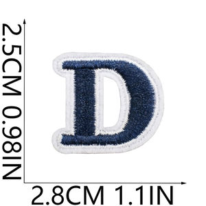 Mini dark blue letter D embroidered patch with white border for clothing and DIY decor