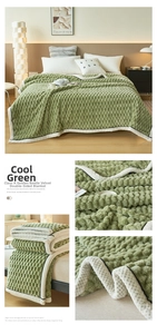 Close-up of sage green tortoise velvet blanket featuring high-density 3D textured fabric