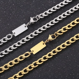 Roestvrijstalen Cubaanse Ketting Heren Dames Minimalistische Hip Hop Street Style Sieraden Met Rechthoekige Plaat