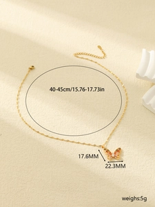 Detailed size specifications of the gold butterfly pendant necklace with colorful stones