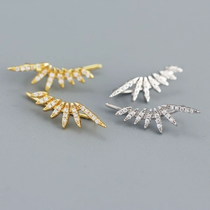 925 Sterling Silver Earring Climbers Radiant Wing Shaped Micro Pave Zirconia Crawler Studs Fashion Jewelry Women