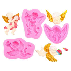 Drei Engel Silikonformen Set mit goldflügeligen Cupido Figuren für DIY Handwerksprojekte