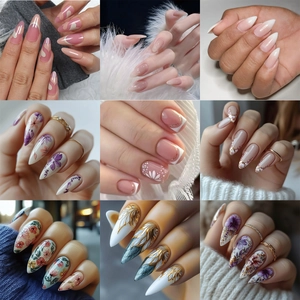 Ensemble de Faux Ongles Artificiels Couverture Totale Dégradé Français Designs 3D Relief Floraux et Papillons Ensemble d'Ongles à Presser Élégants Pour Femmes Filles Décoration de Manucure Avec Style Colle