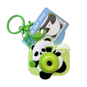 Cute panda projection camera keychain with green silicone casing