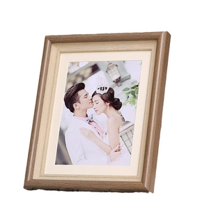 Modern walnut texture composite photo frame with white mount for wedding and family portraits