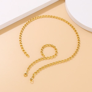 Minimalistisches Set aus vergoldeter Edelstahl-Halskette und Armband mit Karabiner