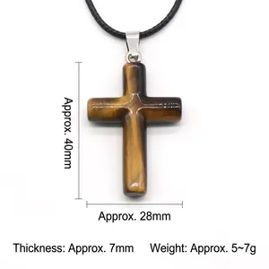 Tiger eye natural crystal cross pendant 40mm with black cord for DIY jewelry necklaces