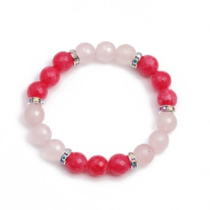 Bracelet minimaliste avec cristaux roses facettés de 10mm et anneaux sertis de strass
