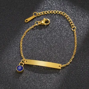 Bracciale in acciaio inossidabile placcato oro 18K con barra curva e zircone blu