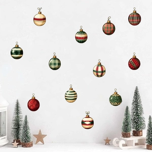Christmas ball wall stickers in red and green festive patterns for home holiday decor