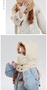 Detailed texture of fleece-lined winter hood with integrated face mask and neck warmer