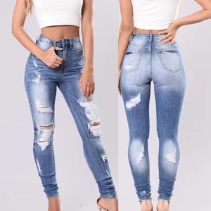 Jean Skinny Femme Taille Haute Déchiré Bleu Clair Denim Pantalon Slim Fit Élastique Casual Mode Délavé