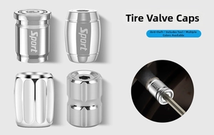Detail view of sport edition metal tire valve caps with anti-theft hex bolt design