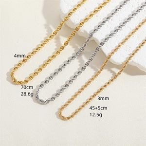 Classic 18K gold and silver rope chain necklaces in 3mm and 4mm thickness variations