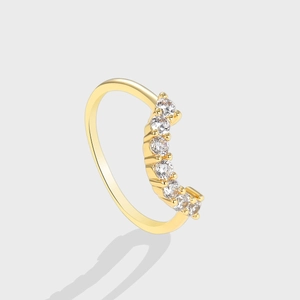 Fashion Copper 18K Gold Plated Curved Stackable Ring Inlaid With Zirconia For Women Individualistic Jewelry Gift