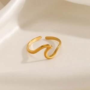Minimalist Wave Irregular Stainless Steel Open Ring Adjustable For Women Fashion Jewelry