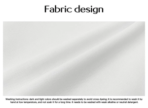 Detail of white mesh fabric texture with English washing instructions for the Y2K top