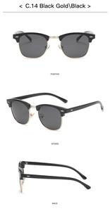 Retro Halbrahmen-Polarisationssonnenbrille C.14 in Schwarz-Gold aus verschiedenen Winkeln