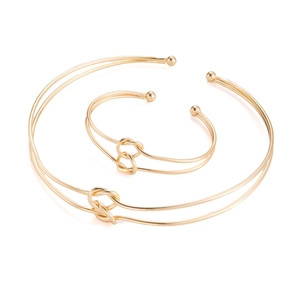 Ensemble collier et bracelet spirale dorée multicouche avec design en métal noué