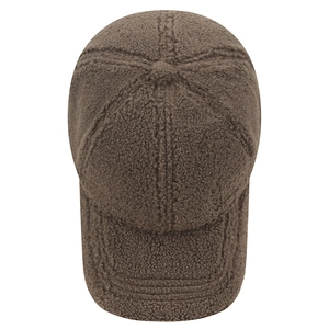 Solid color sherpa fleece baseball cap with warm lining and structured crown in dark brown