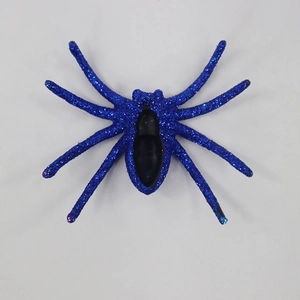Blue glitter spider toy for Halloween party decor and realistic haunted house props