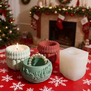 Christmas silicone molds for embossed candle jars and resin containers with knit texture