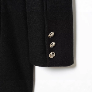 Short wool blend double-breasted coat in black with retro gold buttons on the sleeve cuffs