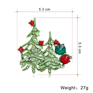 Vintage green rhinestone double Christmas tree brooch pin measuring 5.3cm x 5.3cm
