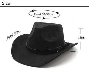 Maßzeichnung für den schwarzen Cowboyhut aus Filz mit 12cm Höhe und 8cm breiter Krempe