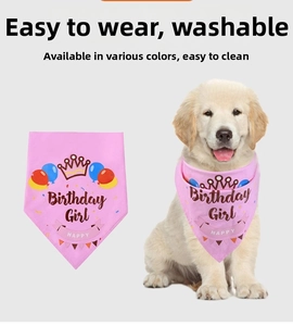 Detail of pink dog birthday bandana with Birthday Girl print on a Golden Retriever
