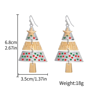 Christmas tree earrings in gold and silver alloy patchwork design with star patterns