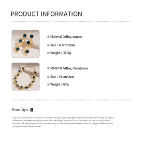 Detailed size and material specification chart for gold plated royal jewelry set