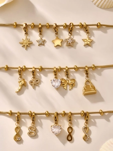 Détails de charms dorés en forme de cœur et d'étoile avec zircons pour bijoux DIY