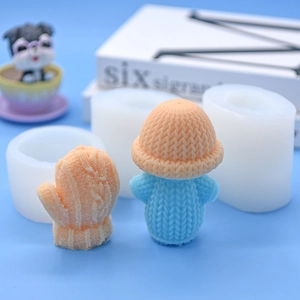 Silicone mold set for knitting texture glove and hat figures for cake baking and DIY crafts