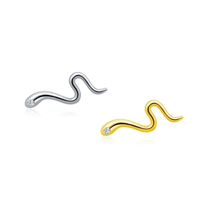 Minimalist s925 silver snake stud earrings in gold and silver finish with tiny gemstones