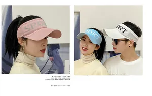 Breathable knit sun visor hat with SPORT letter embroidery and wide brim for outdoors