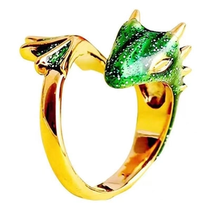 Verstelbare gouden drakenring met groene glitteraccenten voor een uniek damesaccessoire