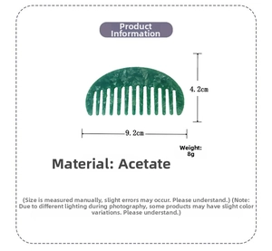 Detail showing dimensions of 9.2cm by 4.2cm for this small acetate tortoiseshell hair comb