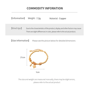 Detail showing 24K gold plated flower bead bracelet with size and weight specifications