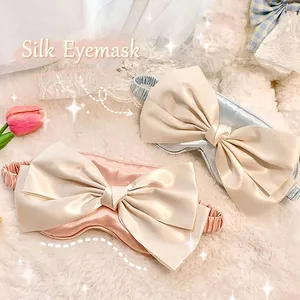 Breathable silk-style sleeping eye mask with elegant oversized bow and elastic headband