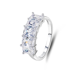 Elegant S925 sterling silver ring with five square clear cubic zirconia stones